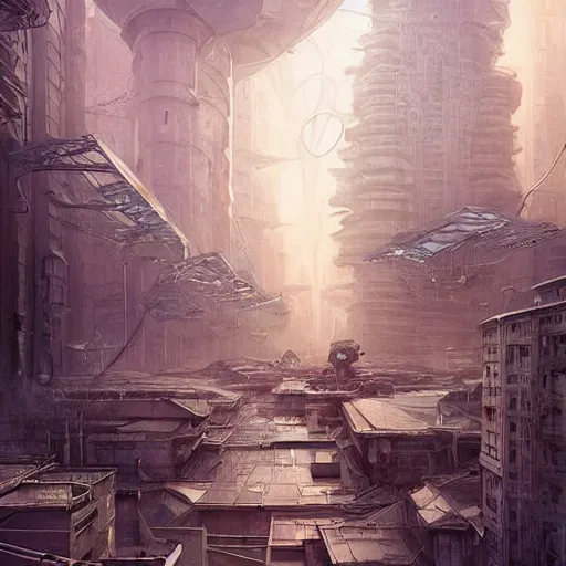 Image similar to It’s crowded streets of Russian panel houses quarters on the Moon city, Norilsk, sci-fi, fantasy, intricate, very very beautiful, elegant, highly detailed composition, digital painting, artstation, concept art, smooth, sharp focus, illustration, art by artgerm and greg rutkowski and alphonse mucha