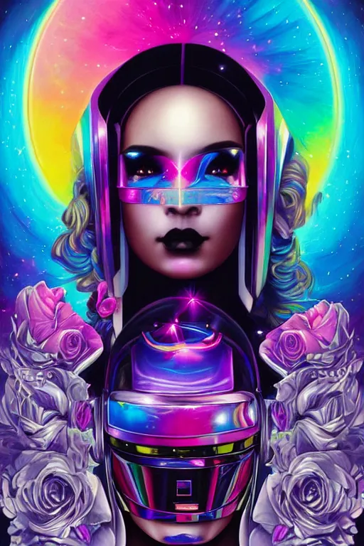 Prompt: a full portrait of the lisa frank daft punk vaporwave diva, gothic, highly detailed, digital painting, crown of skulls, artstation, smooth, sharp focus, illustration, art by artgerm and greg rutkowski and alphonse mucha and william - adolphe bouguereau