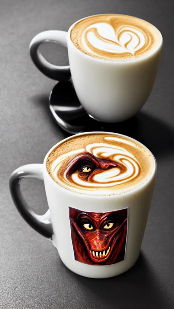 Image similar to a mug of coffee with a portrait of jar jar binks in it. style of latte foam art. color harmony, 8 k detail, gallery quality, hd wallpaper, premium prints available, hyper - detailed, intricate design.