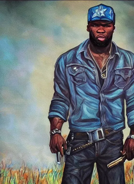 Image similar to 5 0 cent as rick grimes painting