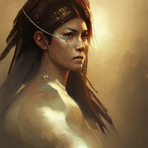 Image similar to portrait of a woman warrior, digital art, character art, by greg rutkowski