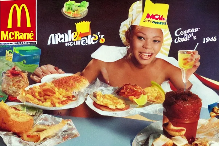 Image similar to mcdonald's bahia acaraje meal, acaraje!!!, in 1 9 9 5, y 2 k cybercore, advertisement photo