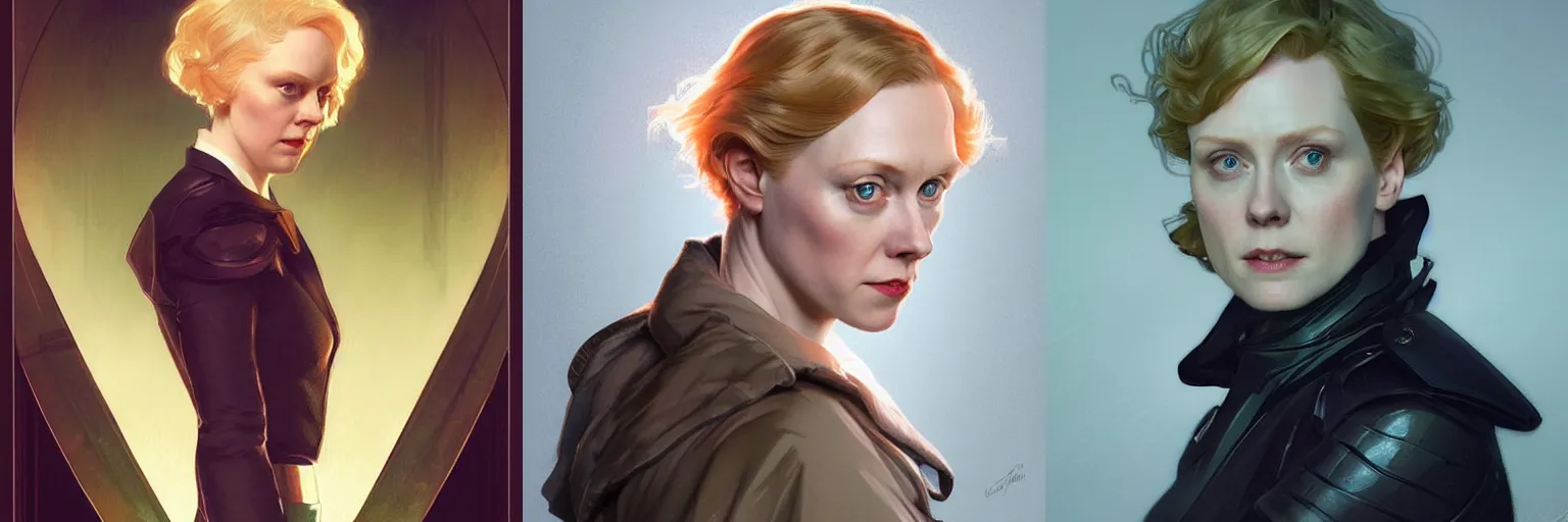 Prompt: portrait of Gwendoline Christie as a detective, highly detailed, digital painting, artstation, concept art, sharp focus, illustration, art by artgerm and greg rutkowski and alphonse mucha