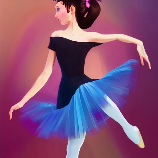 Image similar to portrait of a beautiful girl with dark hair dressed as a ballerina, ballet studio as the background, rich vivid colors, ambient lighting, dynamic lighting, 4 k, hq, official media, anime key visual, makoto shinkai, ilya kuvshinov, lois van baarle, rossdraws, detailed, trending on artstation