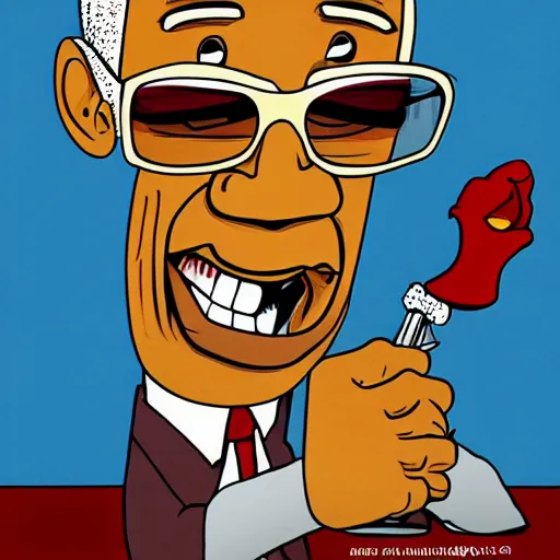 Image similar to Cartoon caricature of Gus Fring, silly