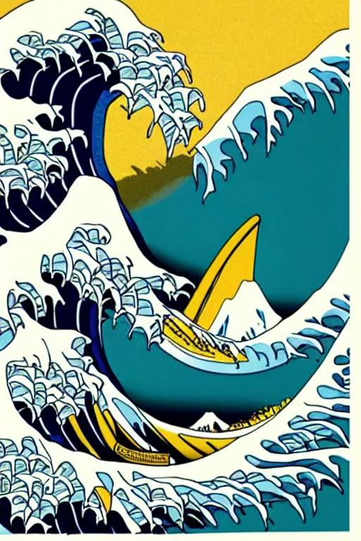 Image similar to Patrick Nagel Poster Illustration of The Great Wave off Kanagawa