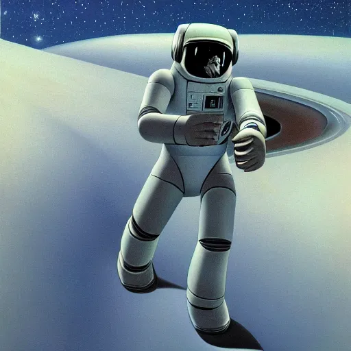 Image similar to astronaut running away from robots ralph mcquarrie