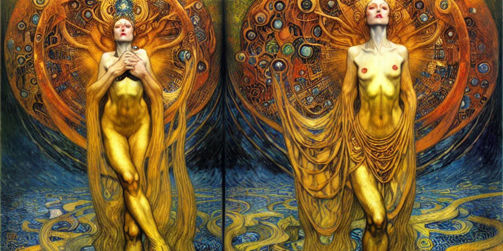 Image similar to Divine Chaos Engine by Karol Bak, Jean Delville, William Blake, Gustav Klimt, and Vincent Van Gogh, symbolist, visionary