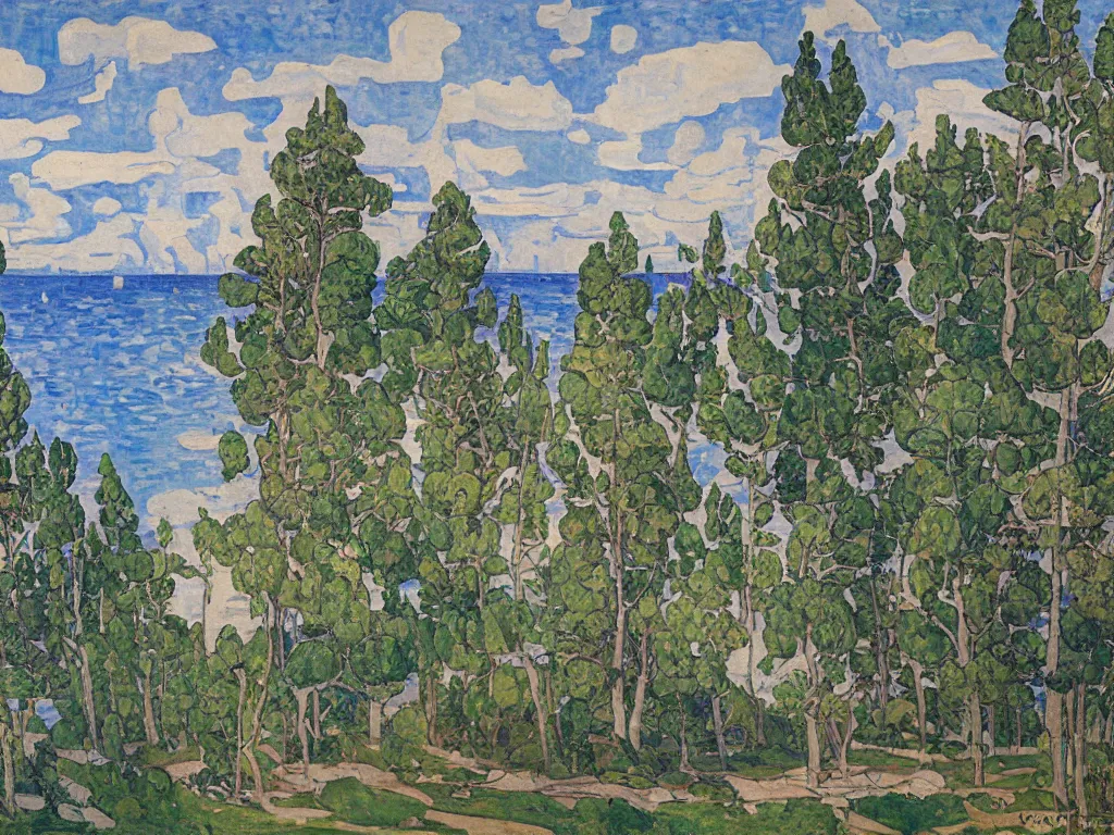 Prompt: a beautiful landscape painting by arthur lismer, trending on arstation