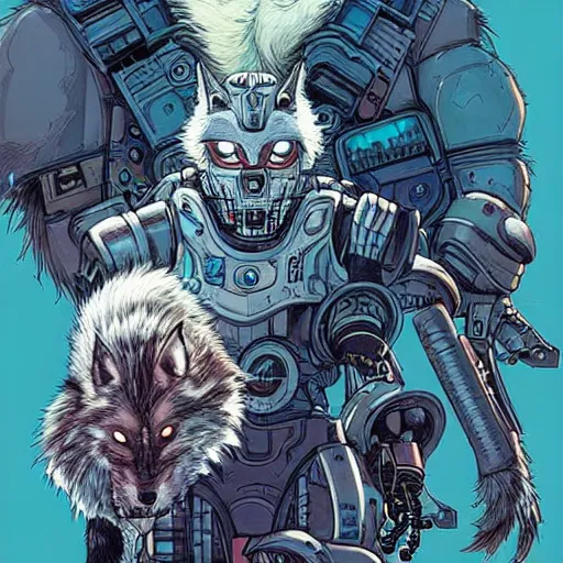 Image similar to portrait of a cybernetic werewolf warrior with white fur and power armor, cyberpunk concept art by josan gonzales and moebius and enki bilal and and dan mumford and jean claude meziere and philippe druilleg