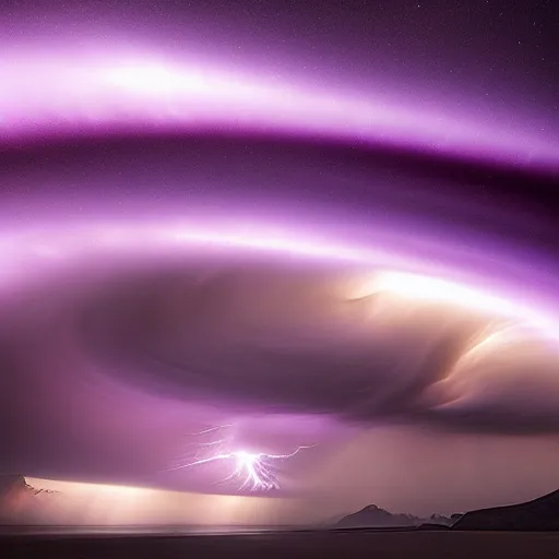 Image similar to amazing photo of a purple tornado in the sky by marc adamus, beautiful dramatic lighting