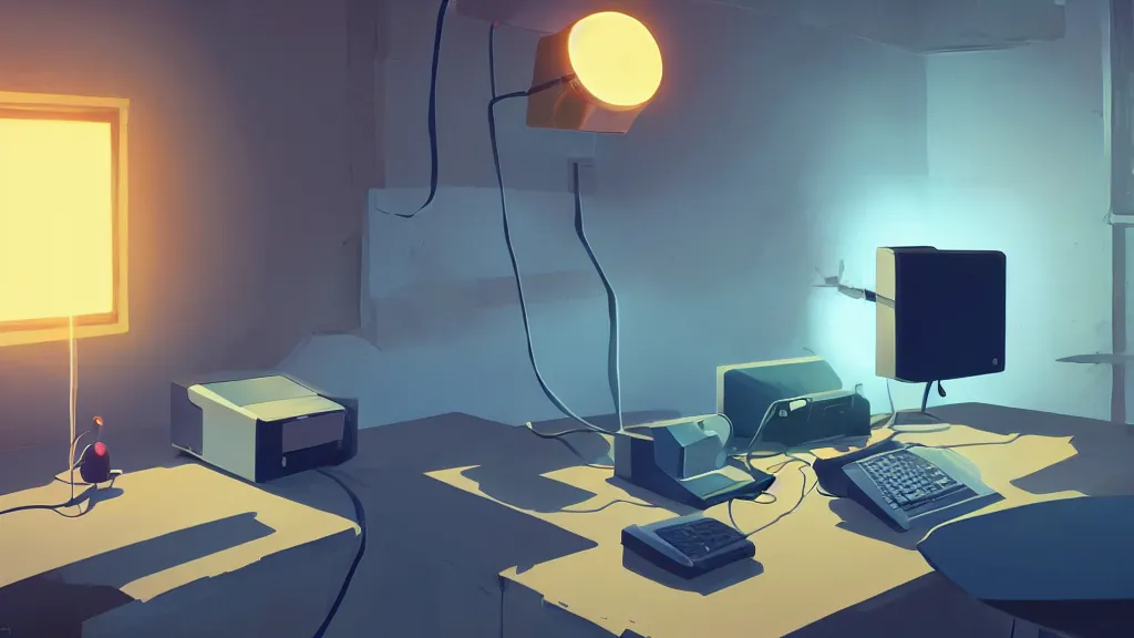 Image similar to stylized minimalist retro computer, loftis, cory behance hd by jesper ejsing, by rhads, makoto shinkai and lois van baarle, ilya kuvshinov, rossdraws global illumination