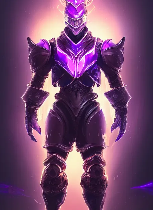 Image similar to a highly detailed illustration of futuristic cyber knight with flaming plume, rigid bulky armor, glowing purple line cracks in armor, dramatic standing pose, intricate, elegant, highly detailed, centered, digital painting, artstation, concept art, smooth, sharp focus, league of legends concept art, WLOP