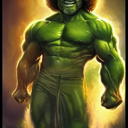 Image similar to photomanipulation of BOB ROSS as hulk, marvel