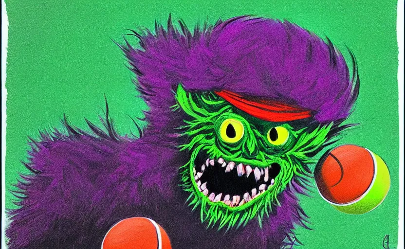 Image similar to a tennis ball monsters, colorful, digital art, fantasy, magic, chalk, trending on artstation, ultra detailed, professional illustration by basil gogos