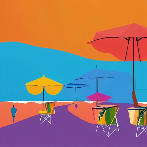 Prompt: illustration of colorful umbrella beach with nice design by malika favre