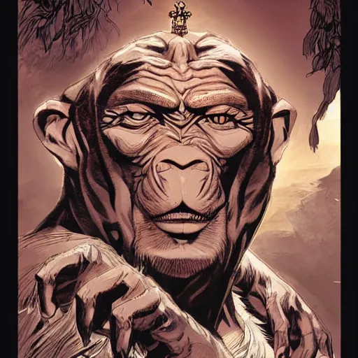 Prompt: 2 5 2 5, monk of the order of the mystic mountain monkey's, intricate, elegant, highly detailed, smooth, sharp focus, detailed face, high contrast, dramatic lighting, graphic novel, art by ardian syaf and pepe larraz,