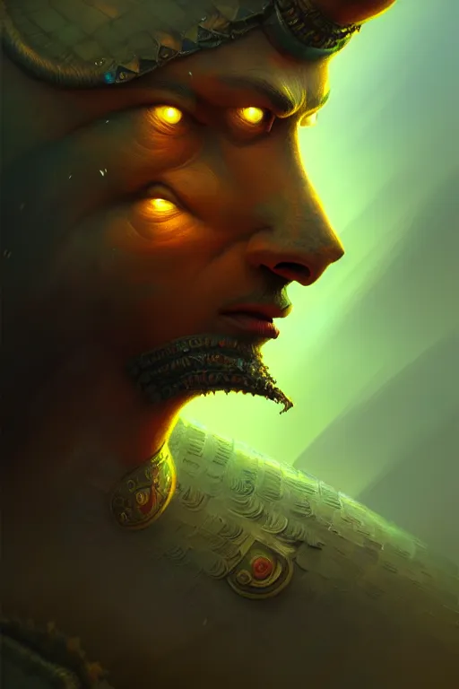 Image similar to gediminas pranckevicius jibaro hindu warrior, close - up portrait, fierce, intricate, elegant, volumetric lighting, scenery, digital painting, highly detailed, artstation, sharp focus, illustration, concept art,