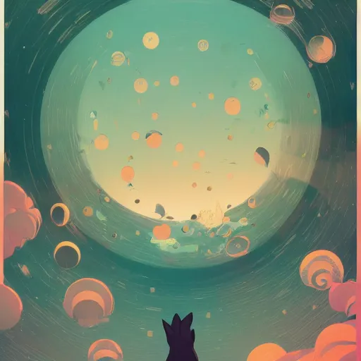 Image similar to A rabbit full of hope, looking for a black hole in an infinite time loop by Victo Ngai and Ghibli andlisk feng and atey ghailan