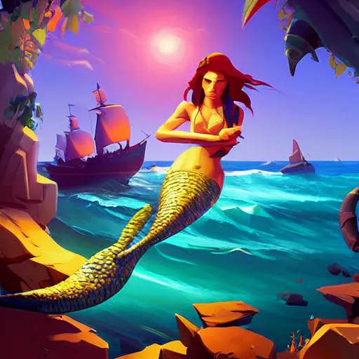 Image similar to painting mermaid treasure on sea of thieves game avatar hero smooth face median photoshop filter cutout vector, behance hd by jesper ejsing, by rhads, makoto shinkai and lois van baarle, ilya kuvshinov, rossdraws global illumination