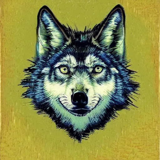 Prompt: retard wolf portrait, van gogh style