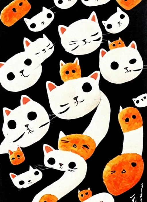 Image similar to clear surrealist painting of adorable cats made out of sushi