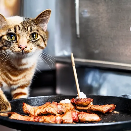 Image similar to a cat working as a kebab cook