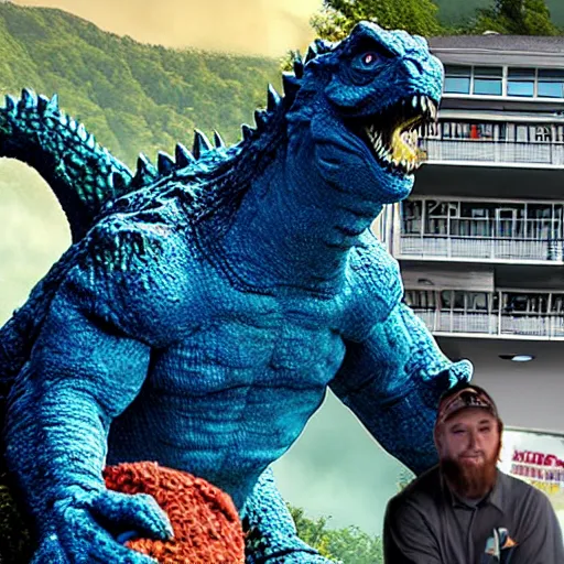 Image similar to jerma985 hanging out with godzilla