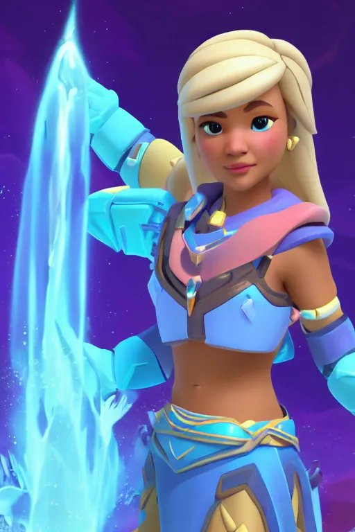 Image similar to princess kida from atlantis, overwatch main character Blizzard pixar 3d maya engine on stylized background splash comics global illumination lighting,