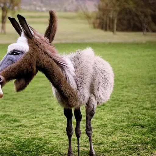 Prompt: photo of a hybrid between a swan and a donkey