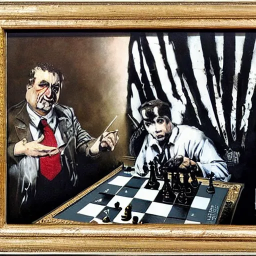 Image similar to chess and politics by an anarchist, by karol bak, banksy, simon bisley, guy denning, mimmo rotella, ravi zupa