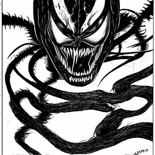 Prompt: venom symbiote drawn by junji ito