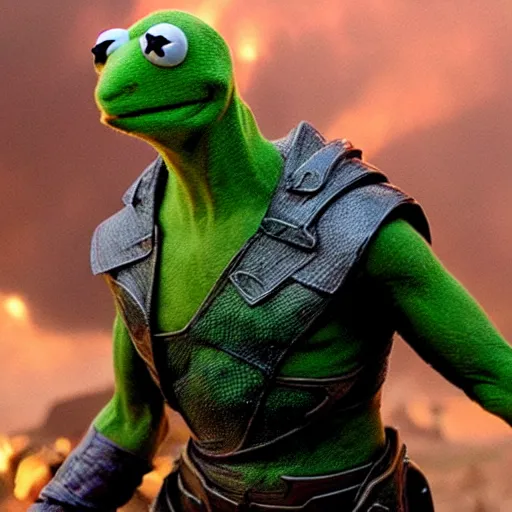 Image similar to photo of Kermit the frog as Thanos in averngers movie