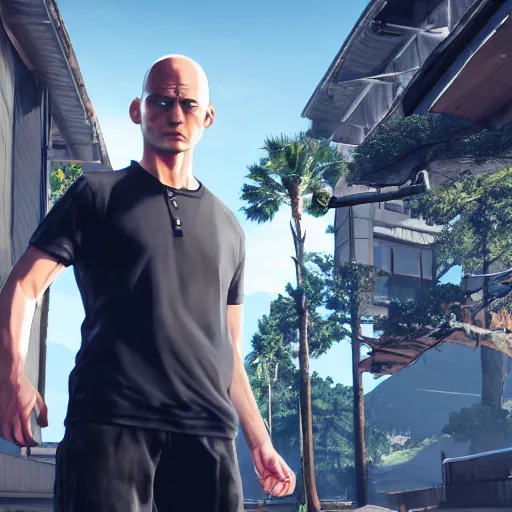 Image similar to a portrait of saitama as a gta 5 character ingame shot from gta 5, ray tracing x, wet reflections, unreal engine 5, intricate details, fantasy, hyper realism, humongous view, smooth, cinematic