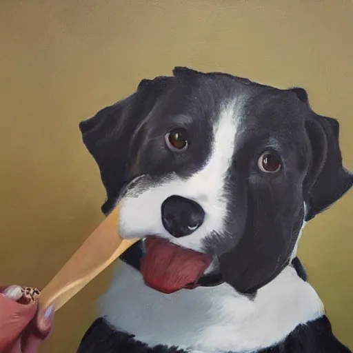 Image similar to painting of a dog eating ice cream