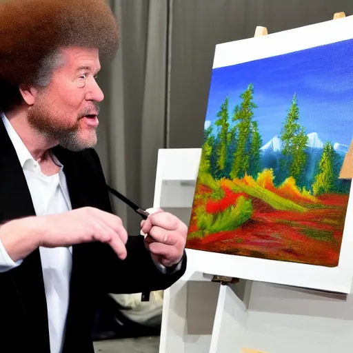 Image similar to bob ross painting a picture of elon musk