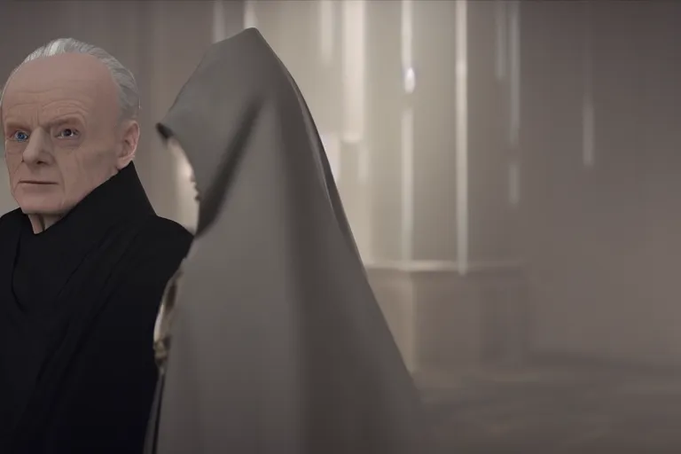 Prompt: a cinematic photo of (Ian McDiarmid!!!) as palpatine, wearing sith hood, Ian McDiarmid, ((octane render, nvidia raytracing demo)), ((((lightning)))), (grin), masterpiece