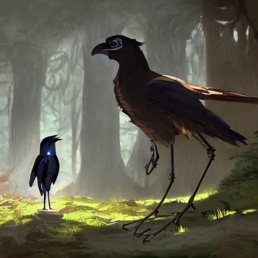 Prompt: concept art painting of an anthropomorphic steampunk crow, in the deep forest, realistic, detailed, cel shaded, in the style of makoto shinkai and greg rutkowski and james gurney