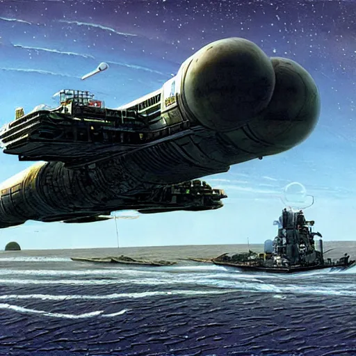 Image similar to scout spaceship with 100-ton hull used for exploration survey and courier duties, peter elson, chris foss