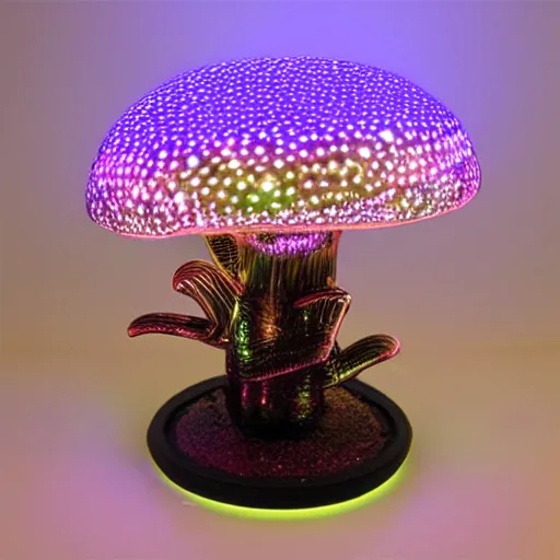 Prompt: cybertronic metallic mushroom, glowing, LED lights, high detail