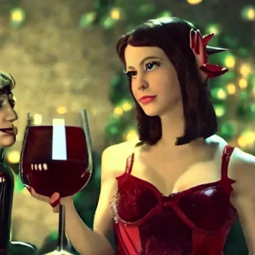 Image similar to elf drinking wine woman fantasy dramatic cinematic movie cgi