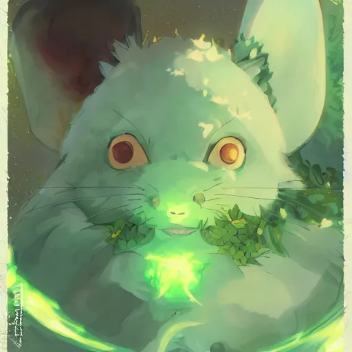 Image similar to a green hamster, illustration concept art anime key visual trending pixiv fanbox by wlop and greg rutkowski and makoto shinkai and studio ghibli and kyoto animation symmetrical facial features