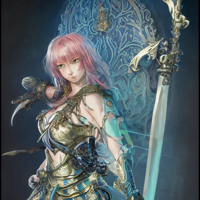 Prompt: studio portrait of lawful good colorful female holy shield paladin as absurdly beautiful, elegant, young sensual anime girl, ultrafine hyperrealistic detailed face illustration by kim jung gi, irakli nadar, intricate linework, sharp focus, bright colors, matte, octopath traveler, final fantasy, unreal engine highly rendered, global illumination, radiant light, intricate environment