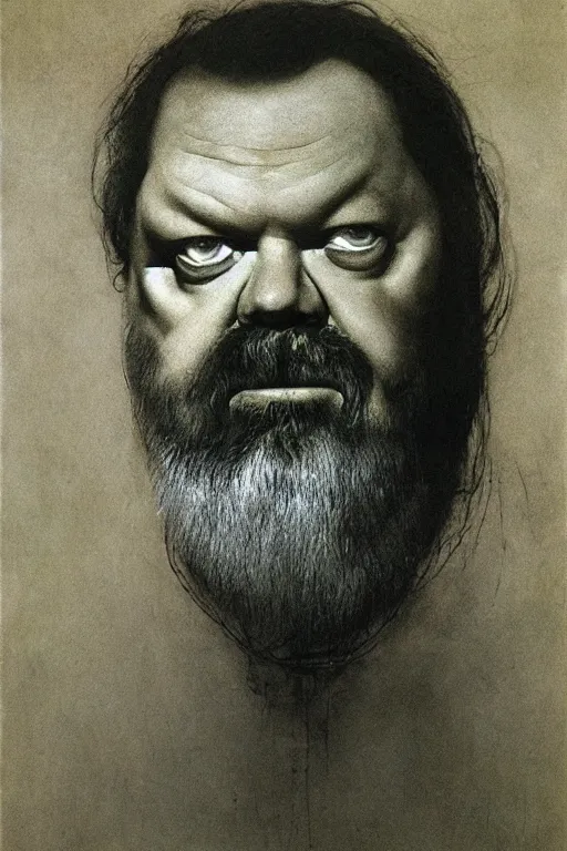 Image similar to portrait of Orson Welles by Zdzislaw Beksinski