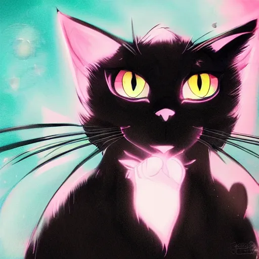 Image similar to salem black cat, beautiful lighting, anime style, sharp focus, creative