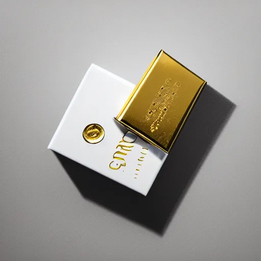 Image similar to white and gold chocolate packaging, ultrarealistic, smooth, sharp focus, great light,