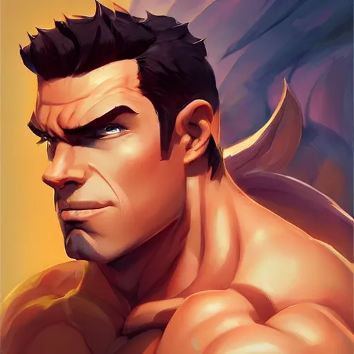 Image similar to portrait muscular handsome hero fantasy art heartstone video game icon, 2 d game art gta cover, official fanart behance hd artstation by jesper ejsing, by rhads, makoto shinkai and lois van baarle, ilya kuvshinov, rossdraws