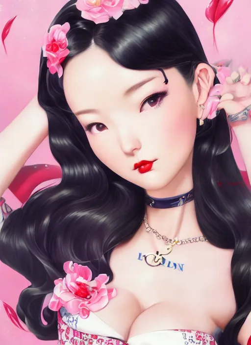 Image similar to a pin up and beautiful fashion dreamlke japan girl with lv jewelry, character art, art by artgerm, wlop, loish, hyperdetailed, 8 k realistic, symmetrical, global illumination, radiant light, frostbite 3 engine, cryengine, dof, trending on artstation, digital art, chanel, dior, detailed background