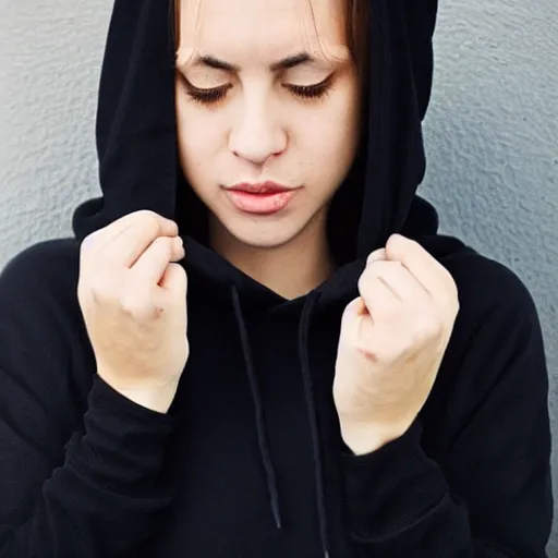 Image similar to “ A female with a black hoodie”