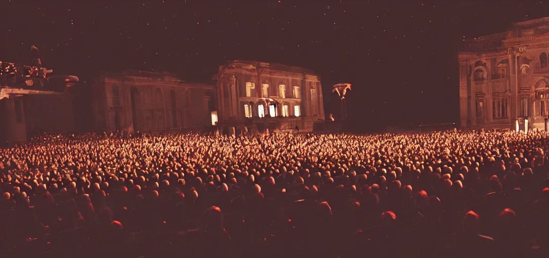 Image similar to a very high resolution image from a new movie. a beautiful concert during the night. photorealistic, photography, directed by stanley kubrick